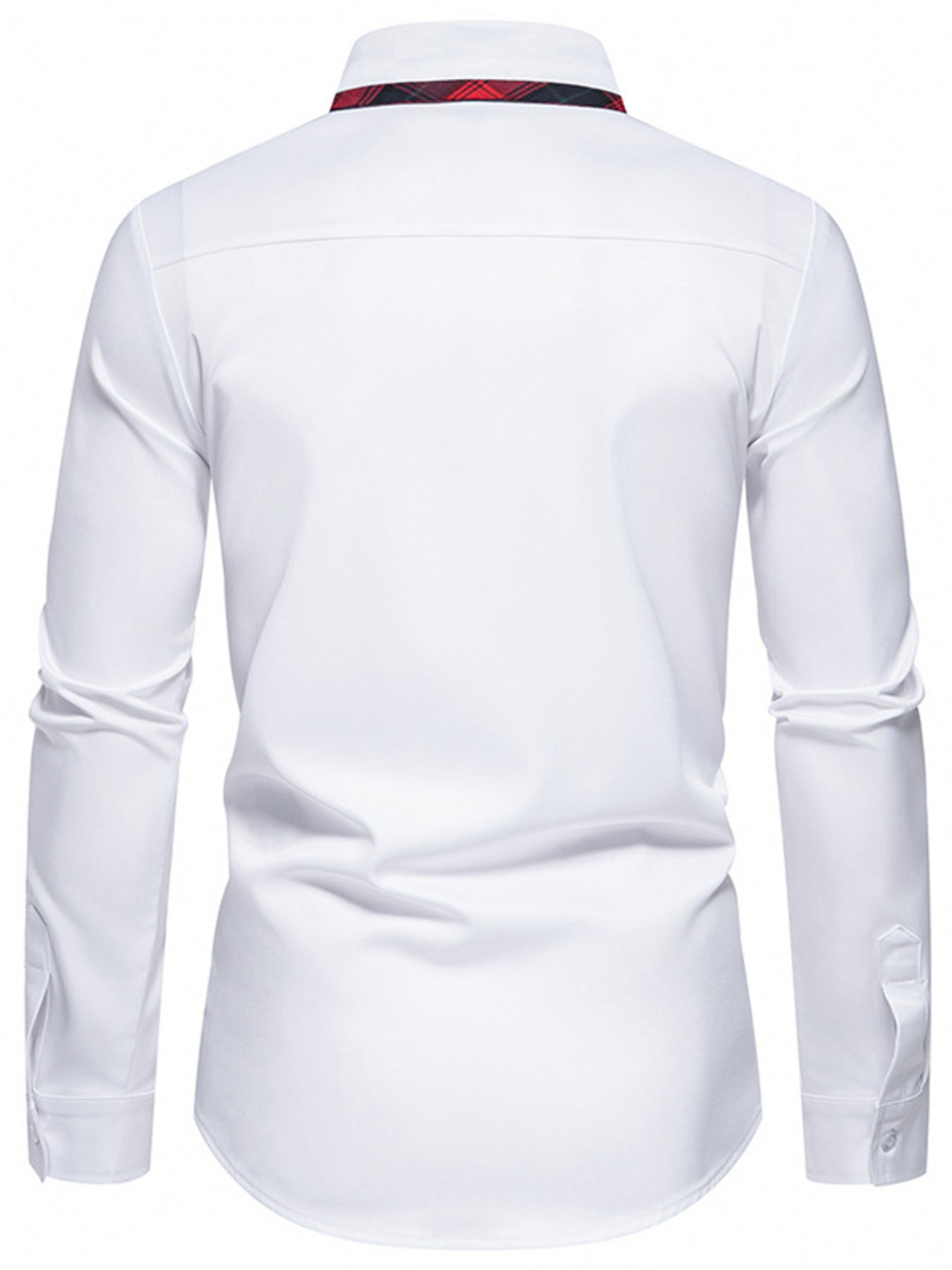 White dress shirt with a red collar trim on a white background