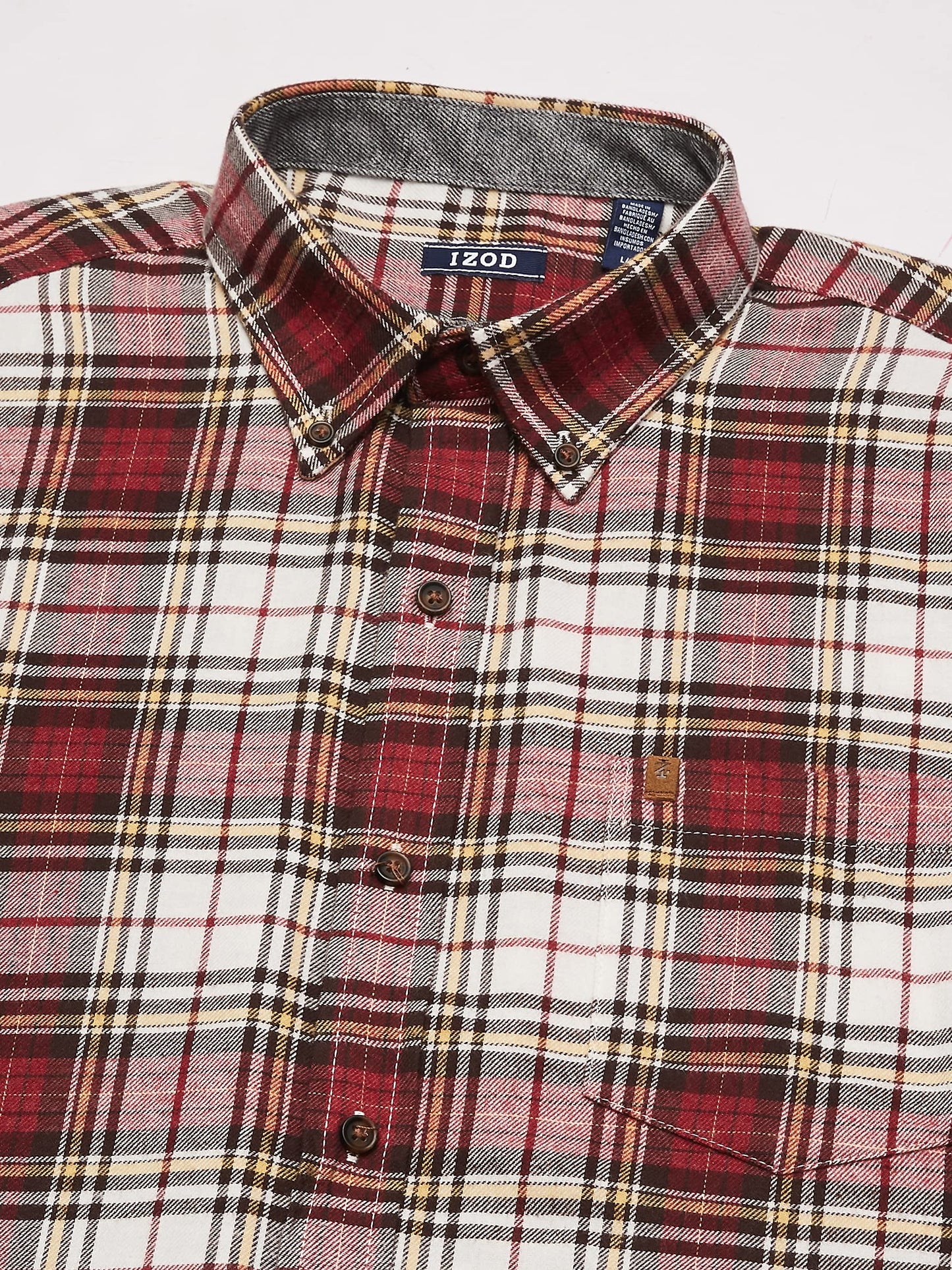 IZOD Men's Stratton Flannel Long Sleeve Button Down Shirt, Asphalt, S