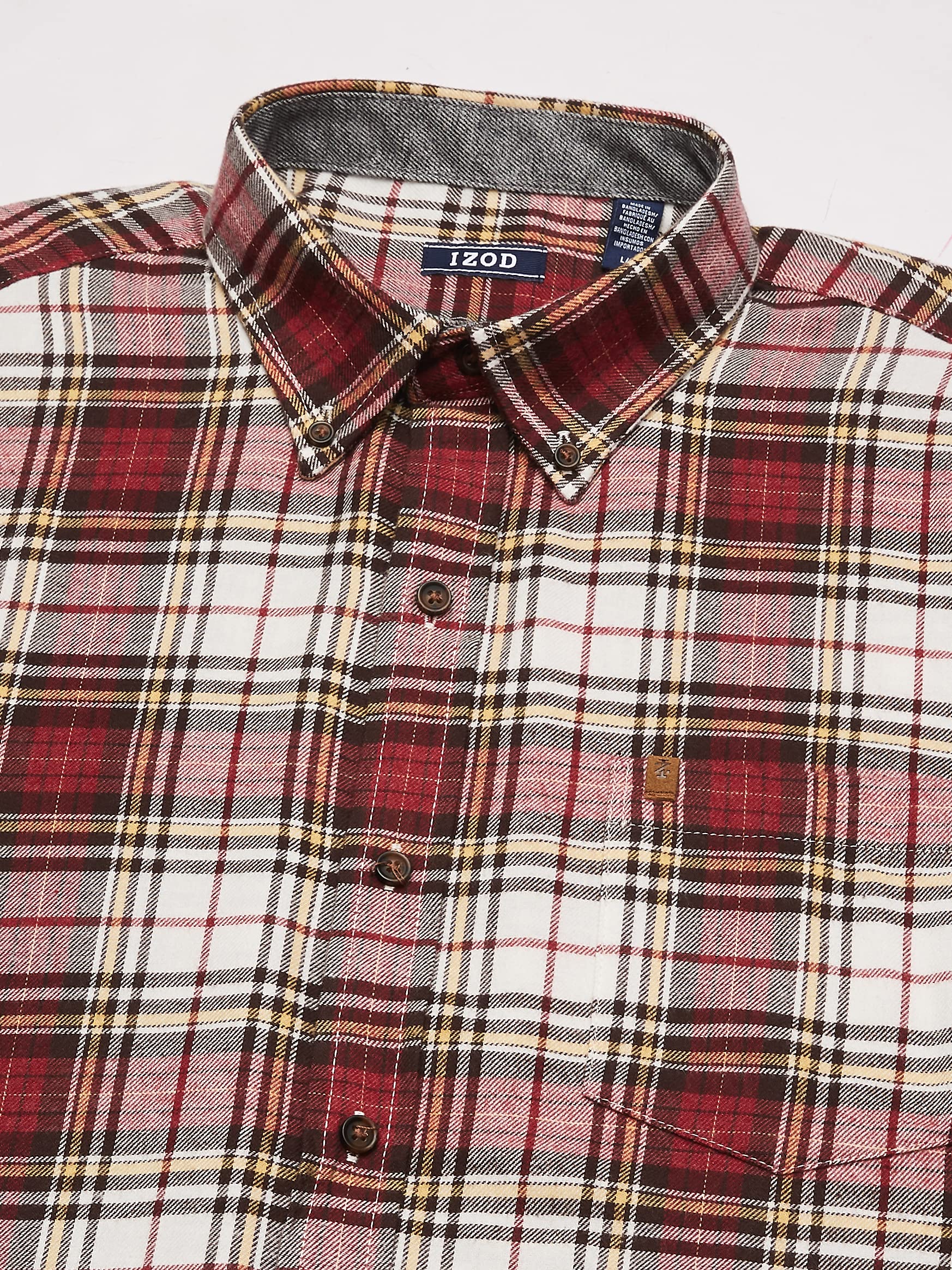 IZOD Men's Stratton Flannel Long Sleeve Button Down Shirt, Asphalt, S