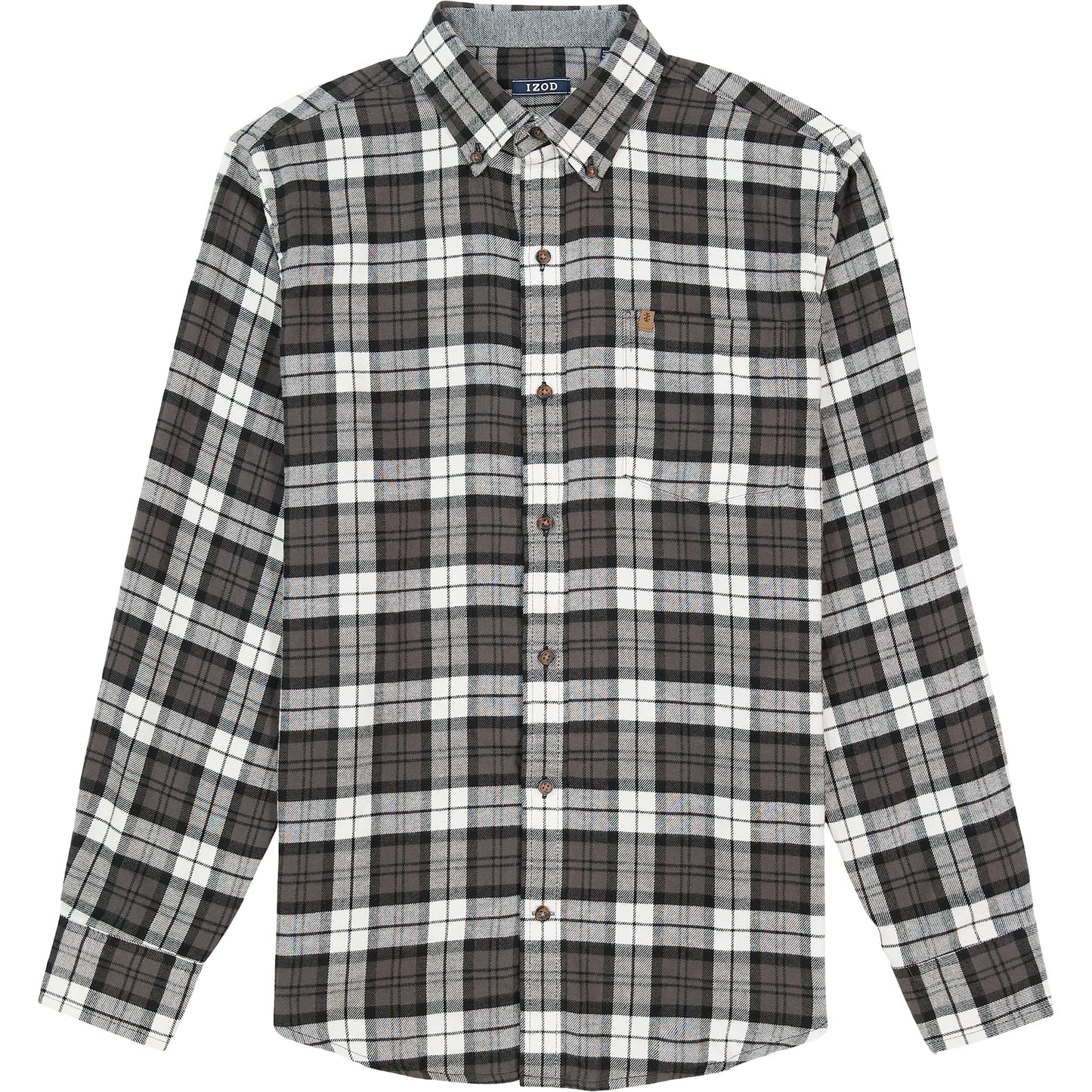 IZOD Men's Stratton Flannel Long Sleeve Button Down Shirt, Asphalt, S