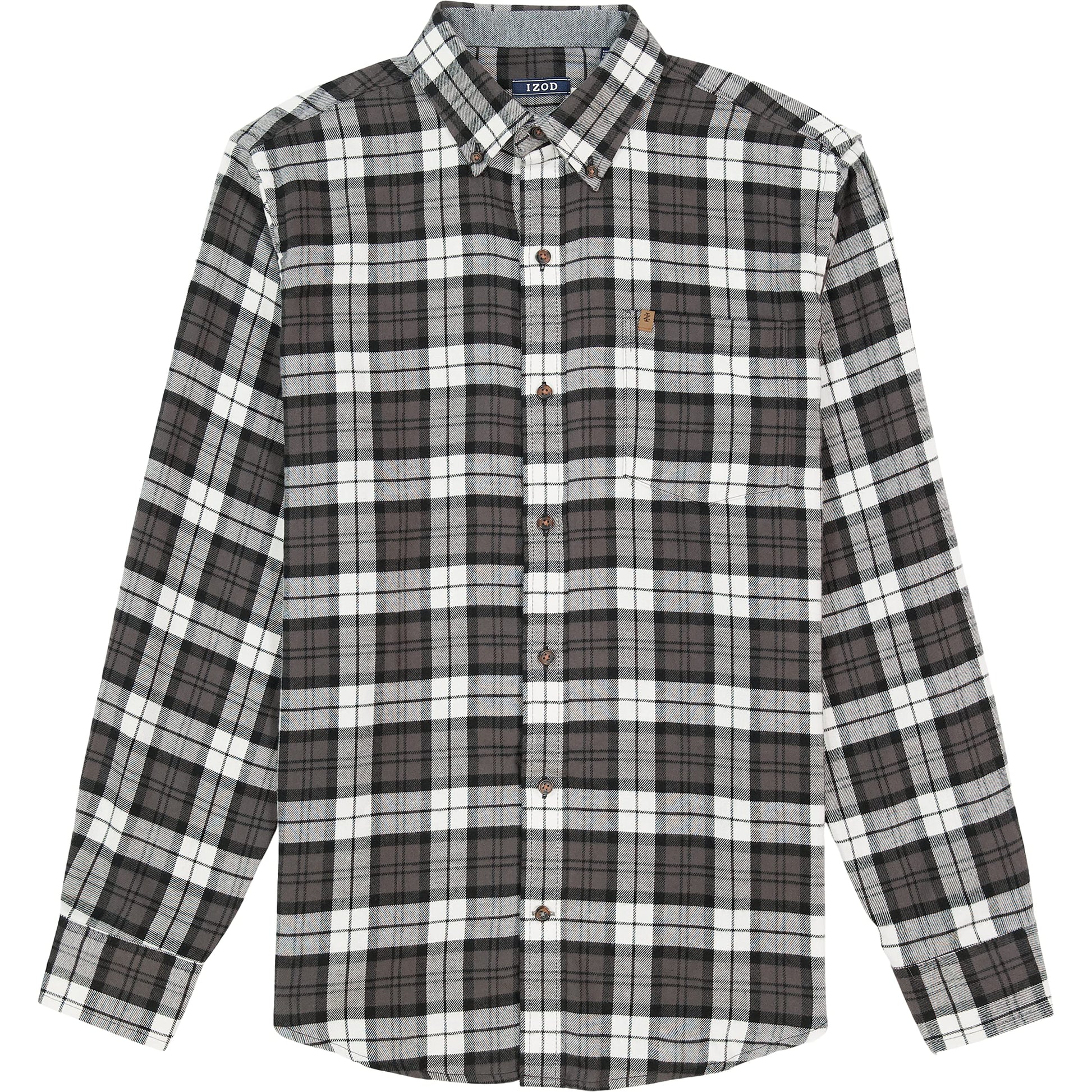 IZOD Men's Stratton Flannel Long Sleeve Button Down Shirt, Asphalt, S