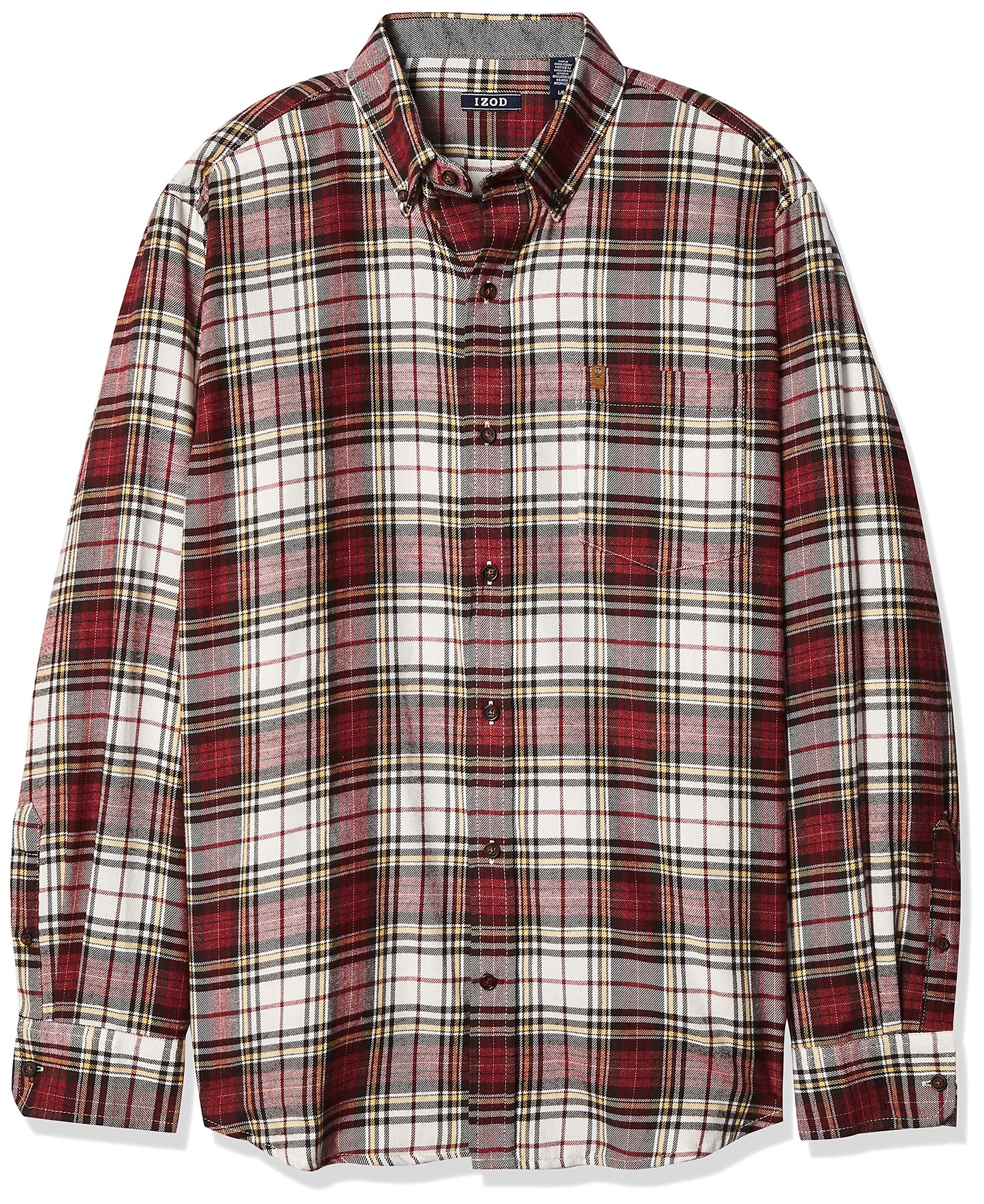 IZOD Men's Stratton Flannel Long Sleeve Button Down Shirt, Asphalt, S