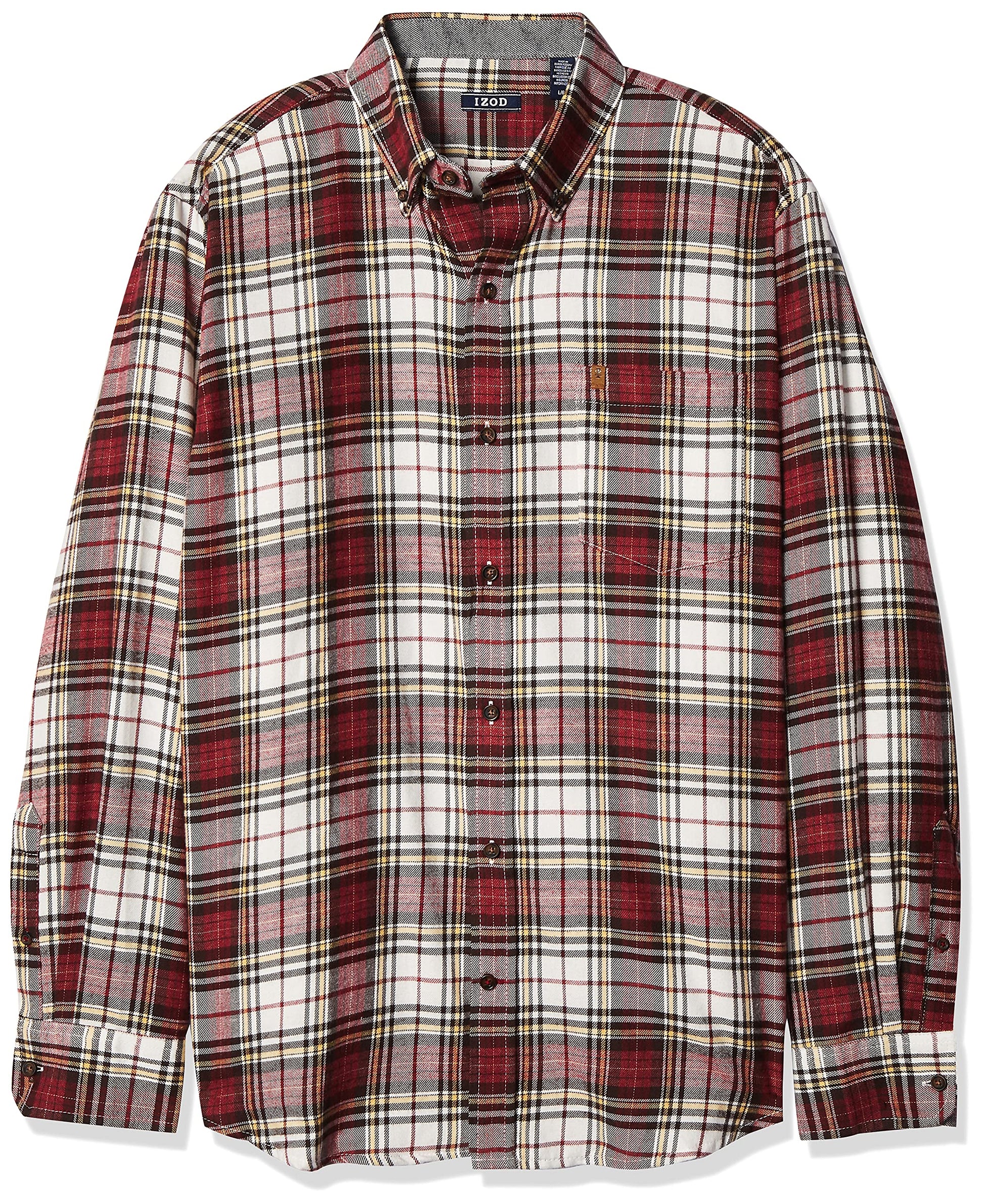 IZOD Men's Stratton Flannel Long Sleeve Button Down Shirt, Asphalt, S