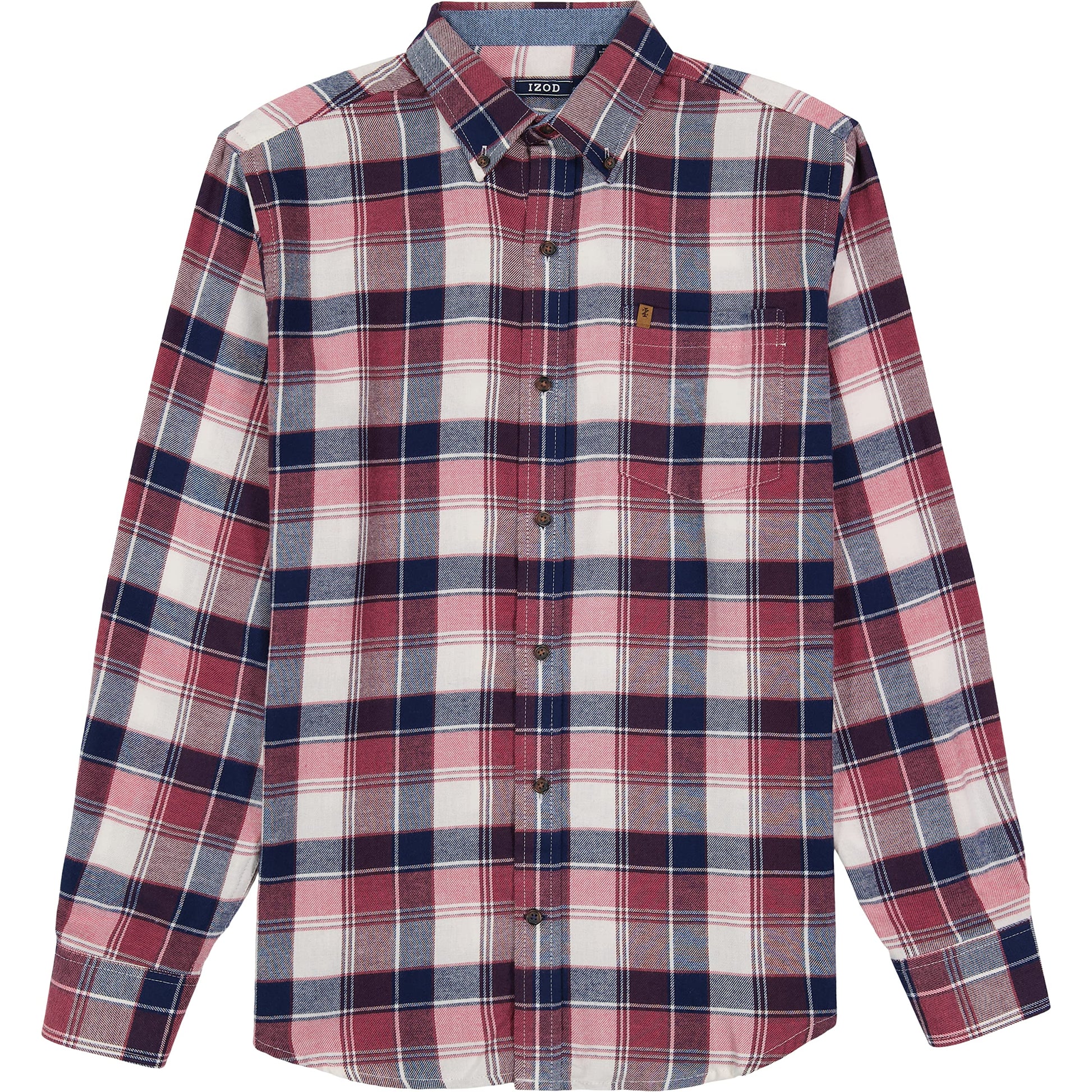 IZOD Men's Stratton Flannel Long Sleeve Button Down Shirt, Asphalt, S