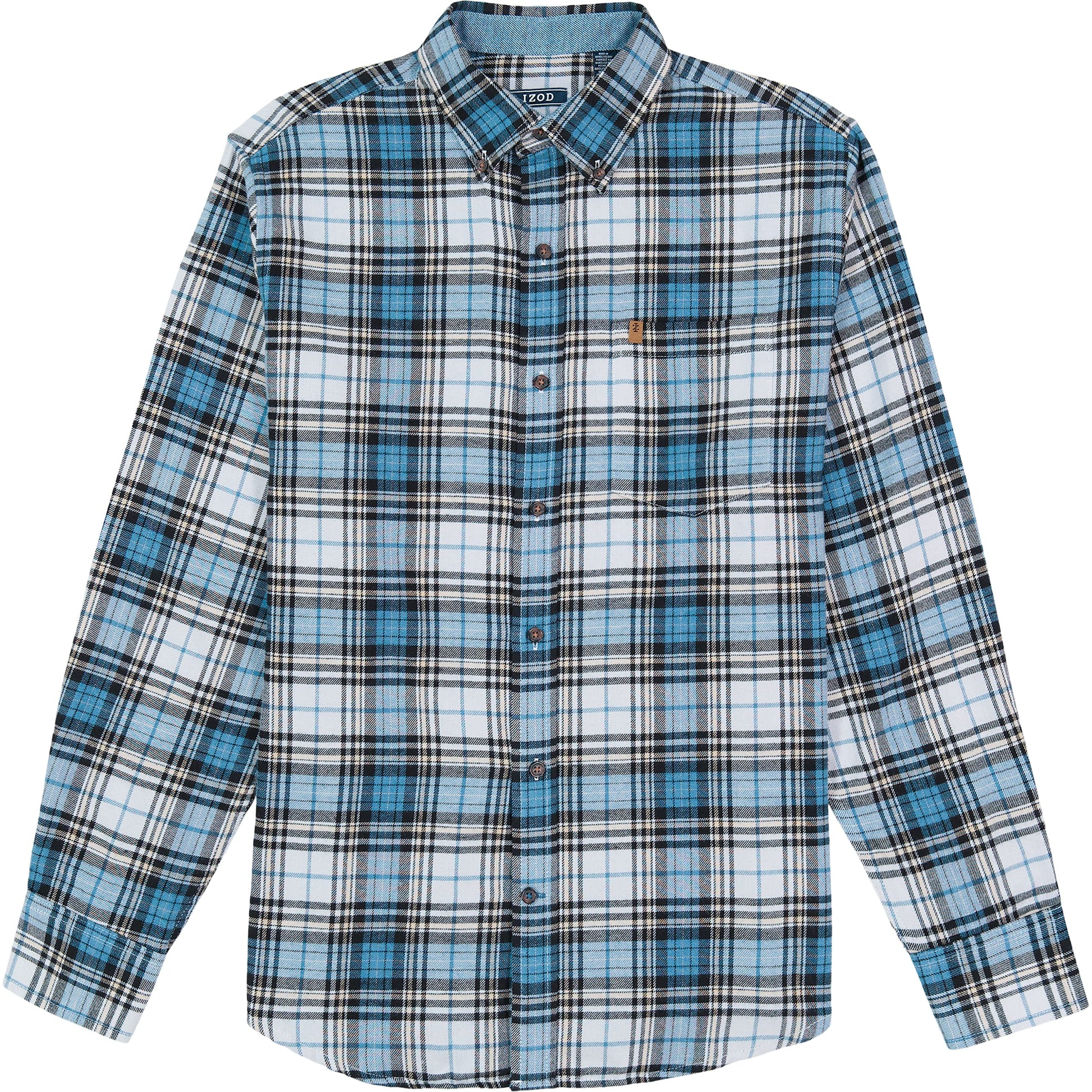 IZOD Men's Stratton Flannel Long Sleeve Button Down Shirt, Asphalt, S