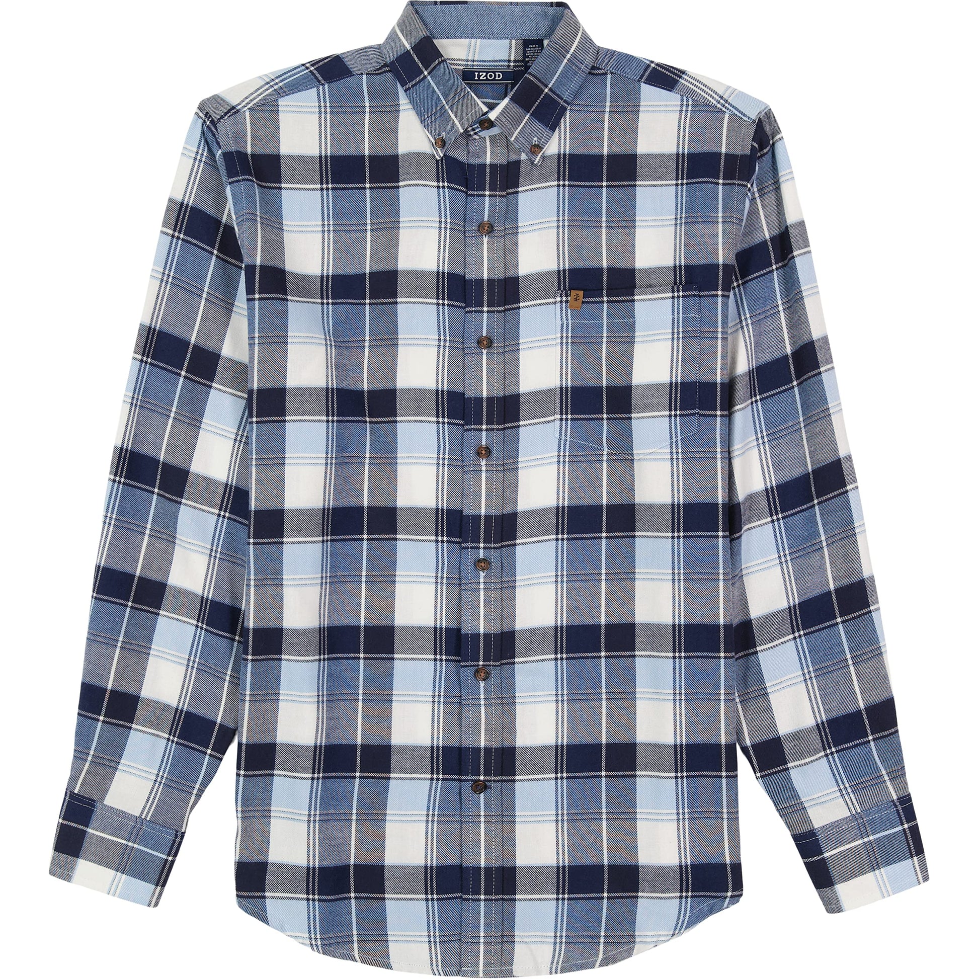 IZOD Men's Stratton Flannel Long Sleeve Button Down Shirt, Asphalt, S