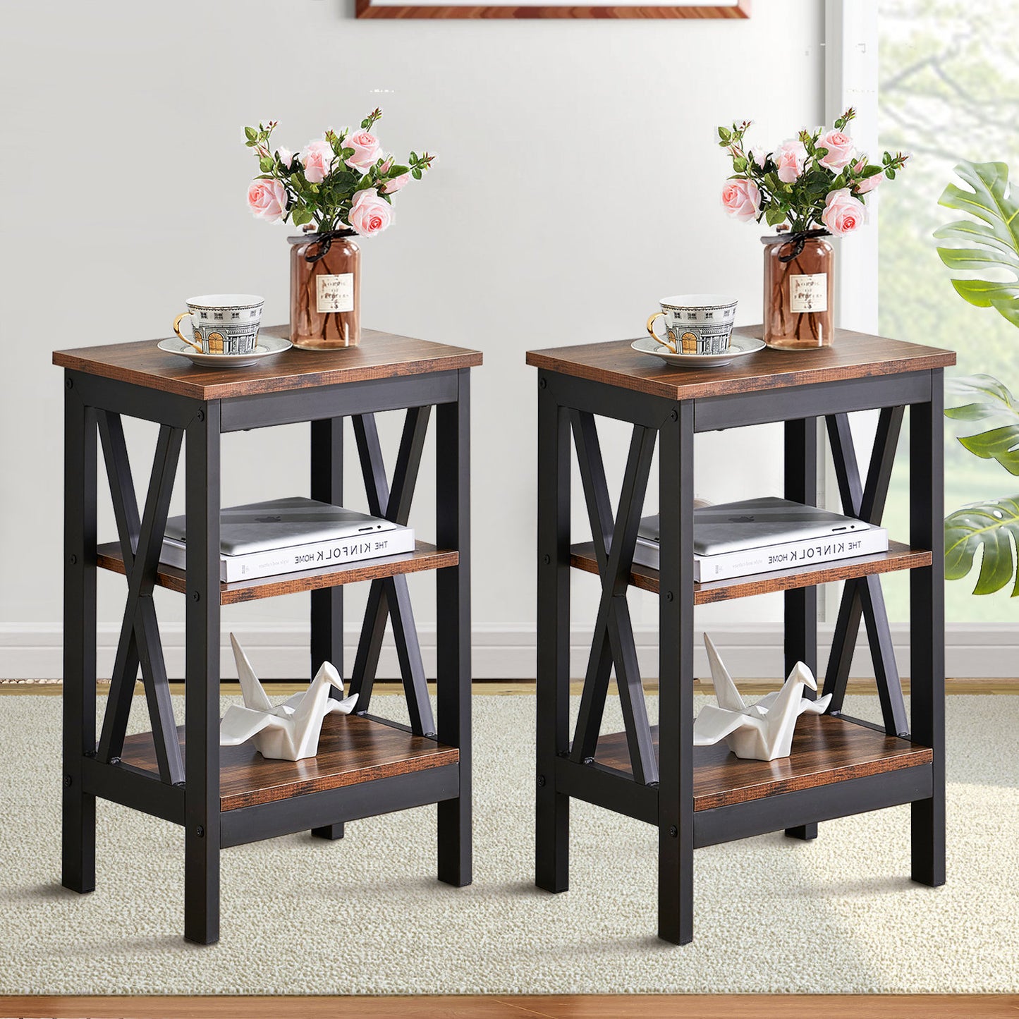 Lark Manor Alsa Brown End Table Set with Storage Drawers