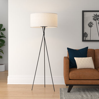 Brightech Eden Mid-Century Tripod Floor Lamp with Beige Shade