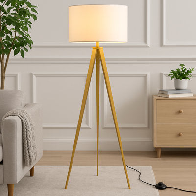 Brightech Eden Mid-Century Tripod Floor Lamp with Beige Shade