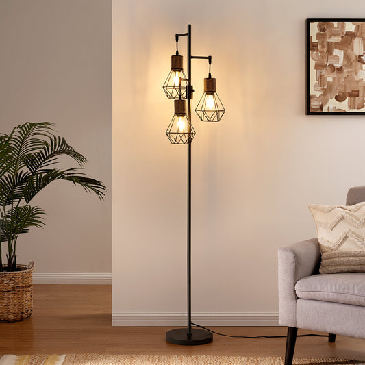 Crevan 65" Dimmable Rattan Tree Floor Lamp with 3 Bulbs