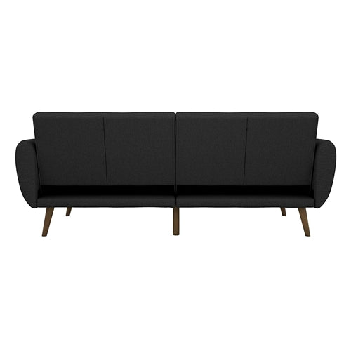 Dark Grey Linen Futon Sofa Bed with Modern Mid-Century Style Wooden Legs