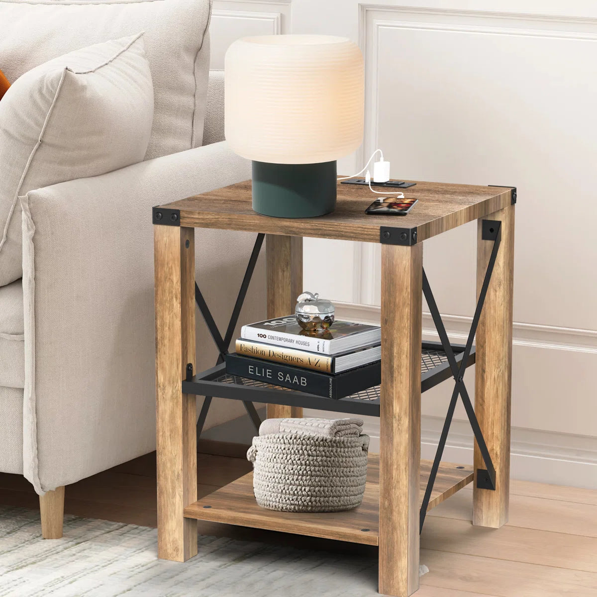 17 Stories Eidelweiss Tall Nightstand with USB Ports & Power