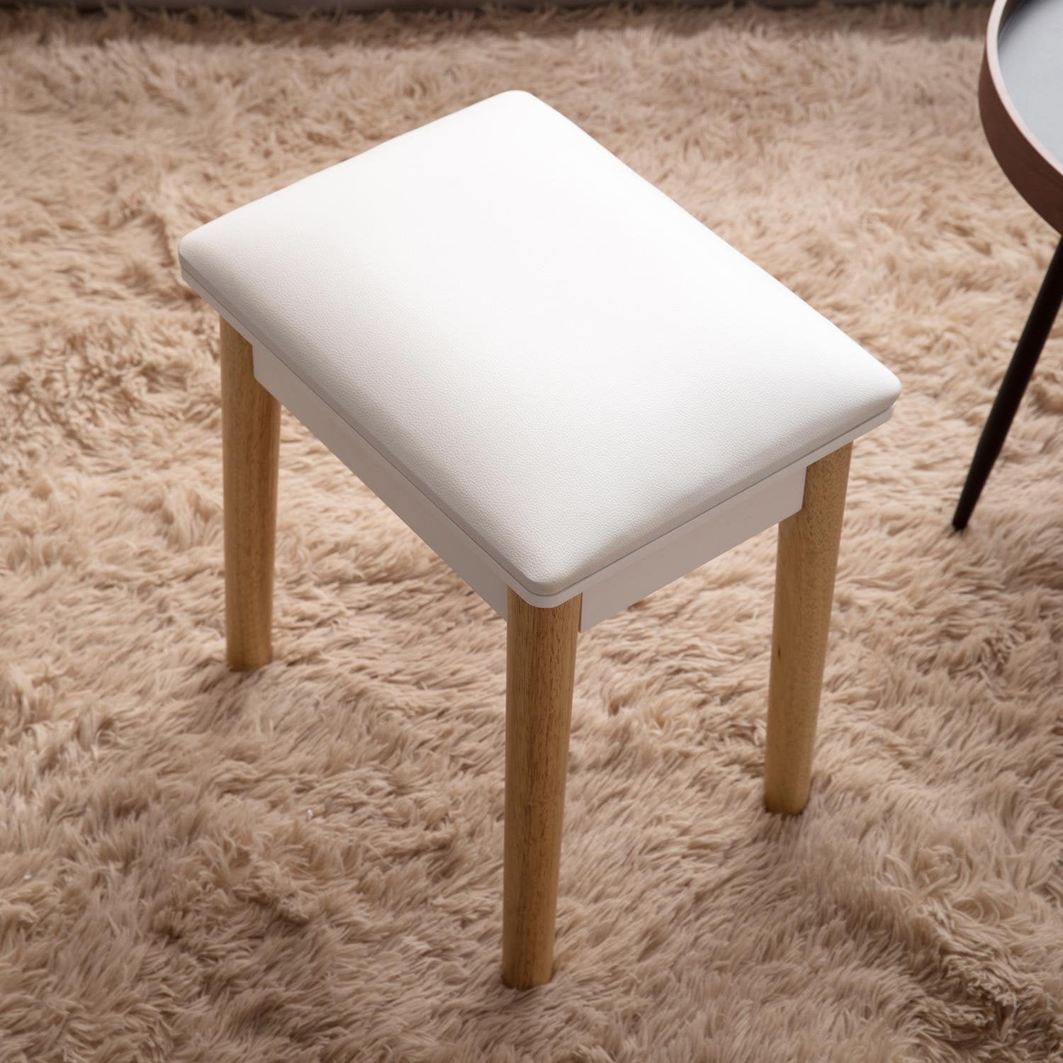 Elegant White Wooden Dressing Stool