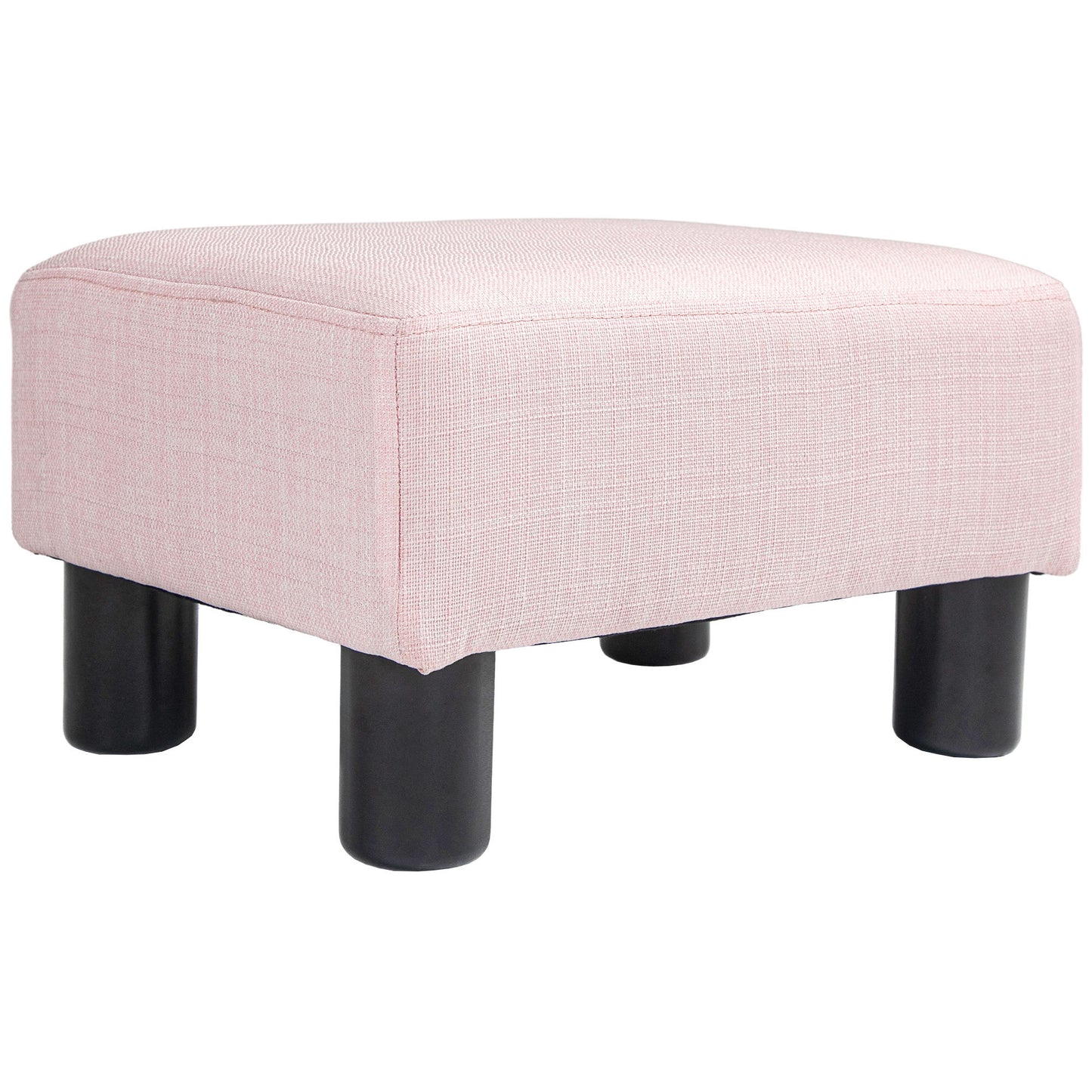 HOMCOM Ottoman Footrest, Small Foot Stool with Linen Fabric Upholstery and Plastic Legs, Cube Ottoman ,