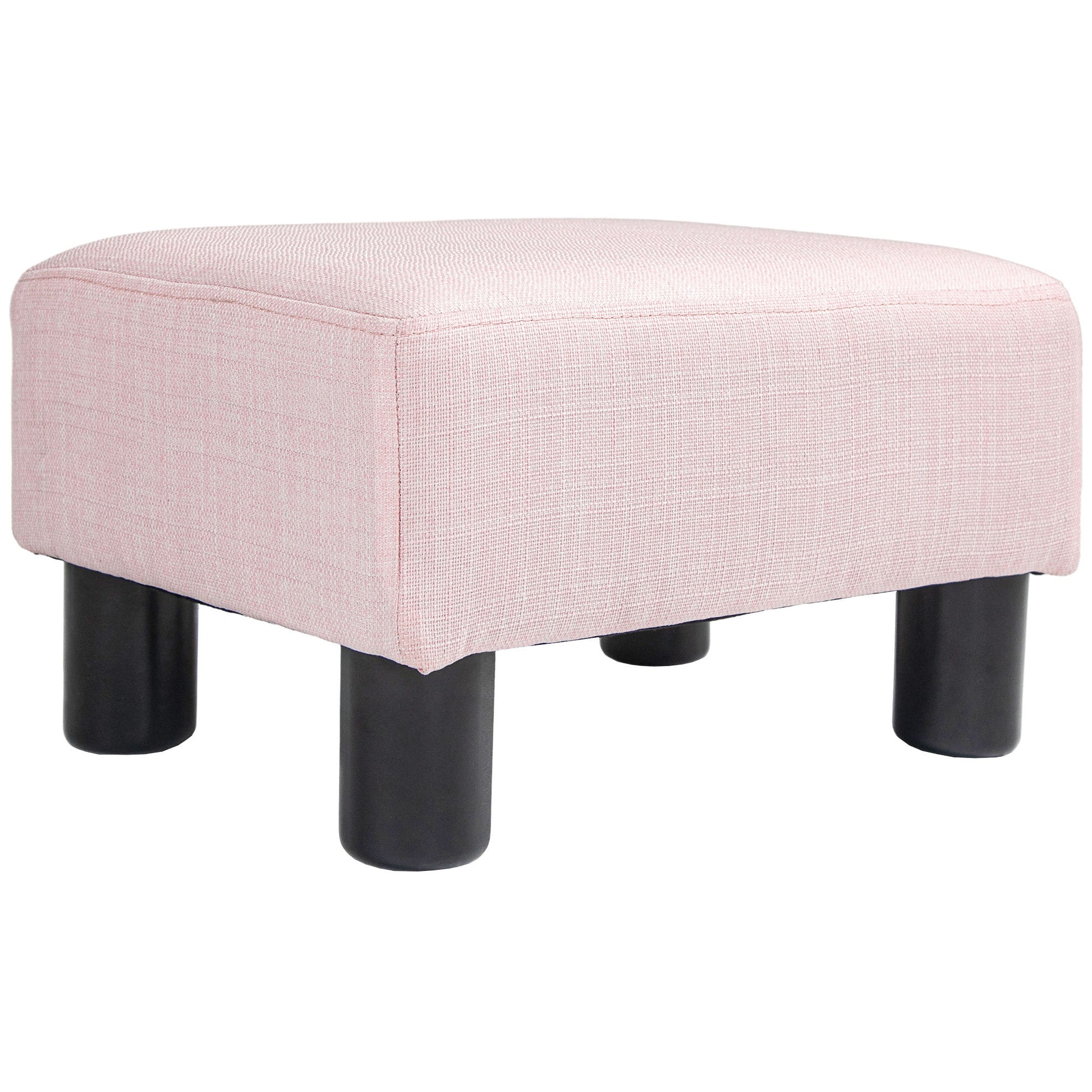 HOMCOM Ottoman Footrest, Small Foot Stool with Linen Fabric Upholstery and Plastic Legs, Cube Ottoman ,