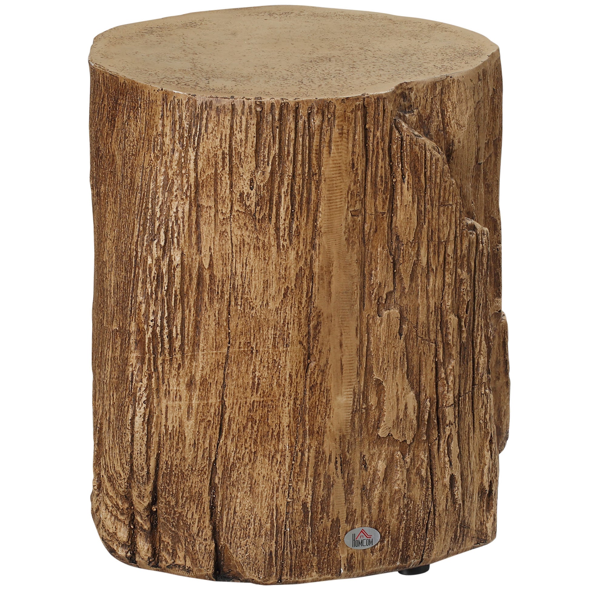 Natural Wood Grain Finish Tree Stump Stool, Indoor Outdoor Accent Table