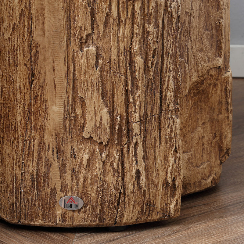 Natural Wood Grain Finish Tree Stump Stool, Indoor Outdoor Accent Table