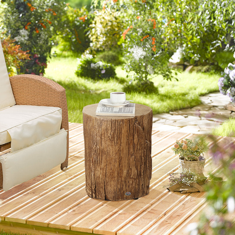 Natural Wood Grain Finish Tree Stump Stool, Indoor Outdoor Accent Table