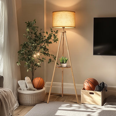 Brightech Eden Mid-Century Tripod Floor Lamp with Beige Shade