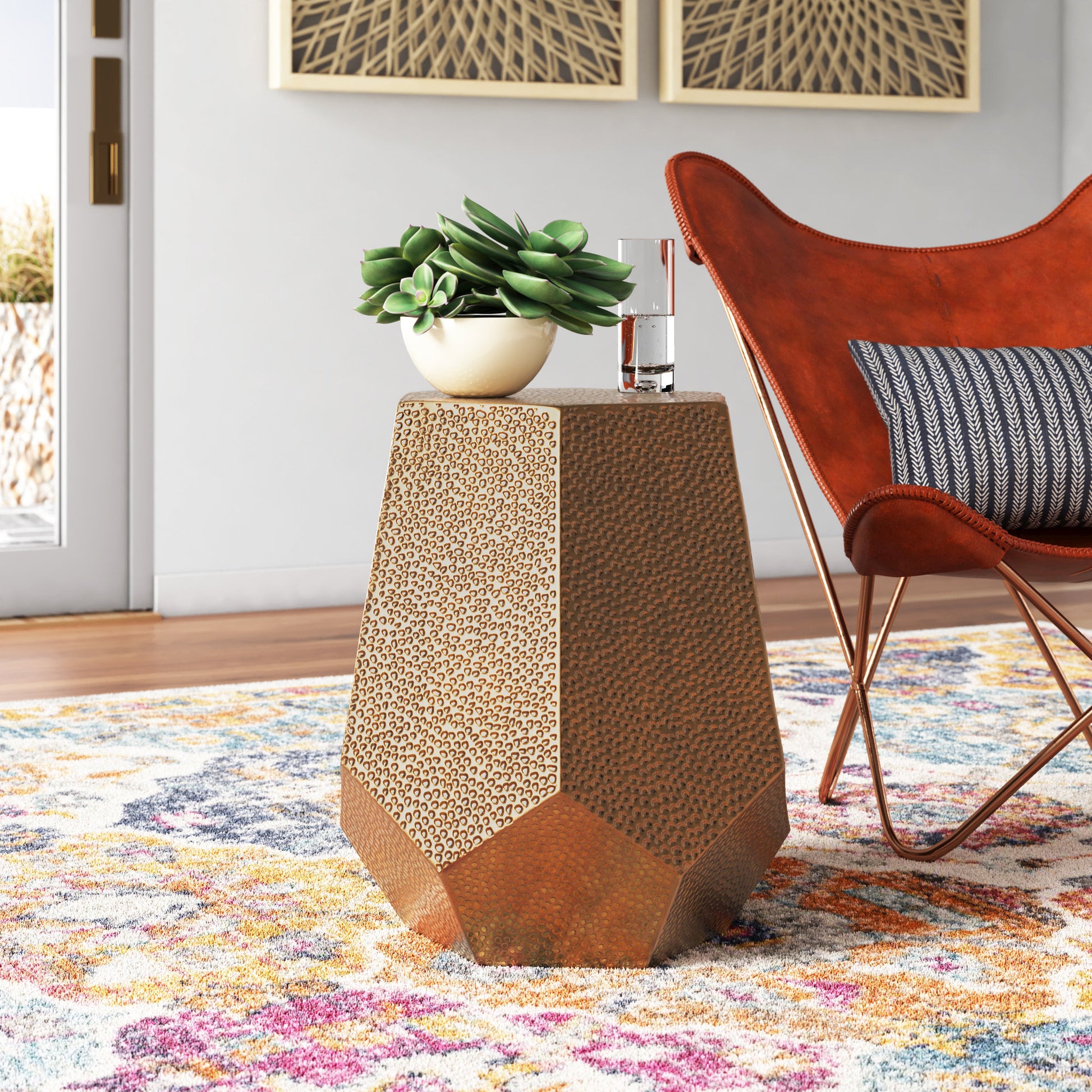 Kelston Mills Hammered Iron Geometric Side Table – Modern Bronze Accent