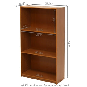 Light Cherry Finish 3-Tier Storage Shelves Bookcase