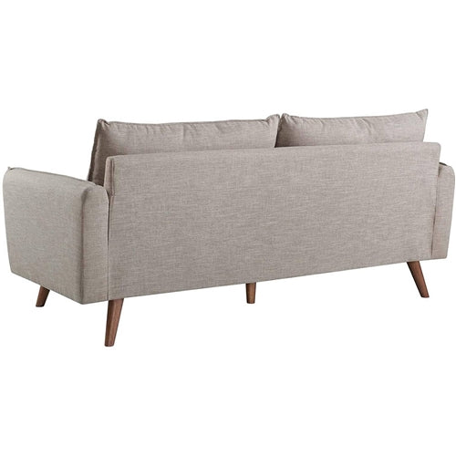 Modern Couch Beige Upholstered Sofa with with Mid-Century Style Wood Leg