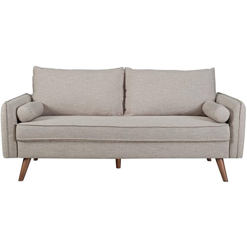 Modern Couch Beige Upholstered Sofa with with Mid-Century Style Wood Leg