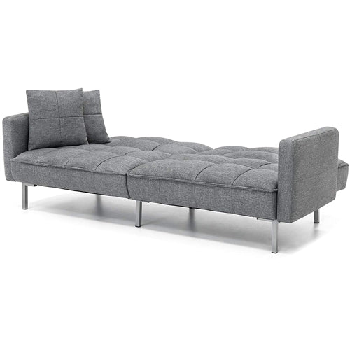 Modern Grey Linen Split-Back Futon Sofa Bed Couch