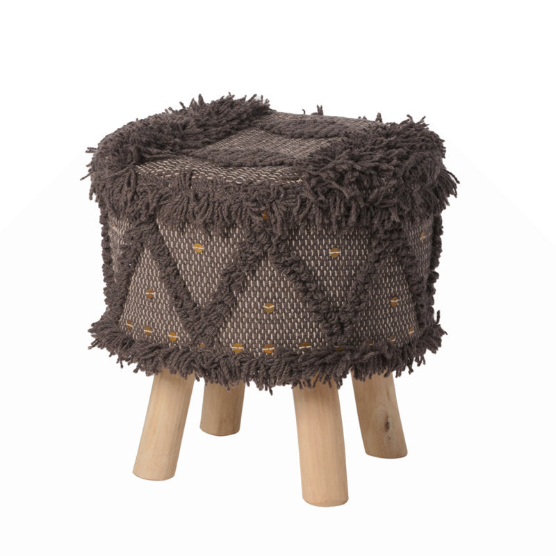 Colorful Boho Handcrafted Wool Cotton 16x16 Accent Stool