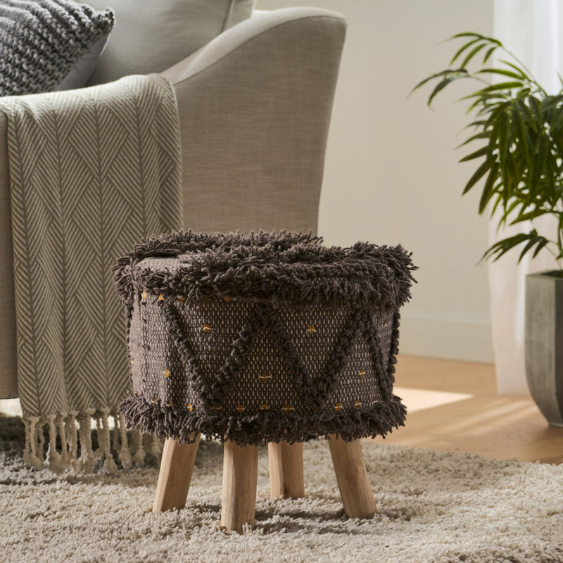Colorful Boho Handcrafted Wool Cotton 16x16 Accent Stool