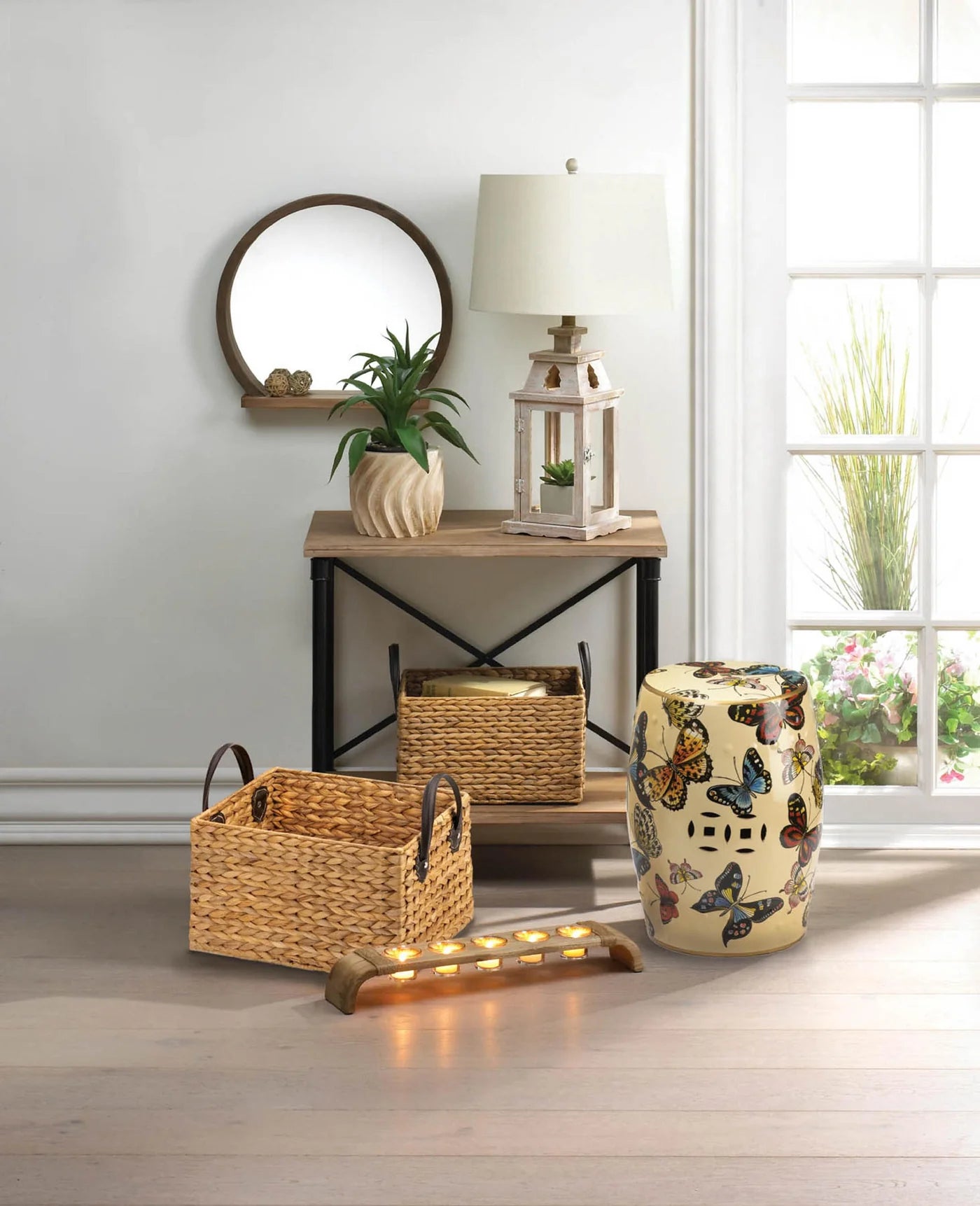 ROUND WOODEN MIRROR WITH SHELF