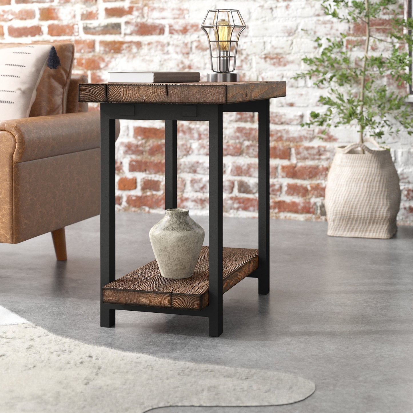 Rustic 27" Pomona Metal & Wood End Table – Modern Farmhouse Accent