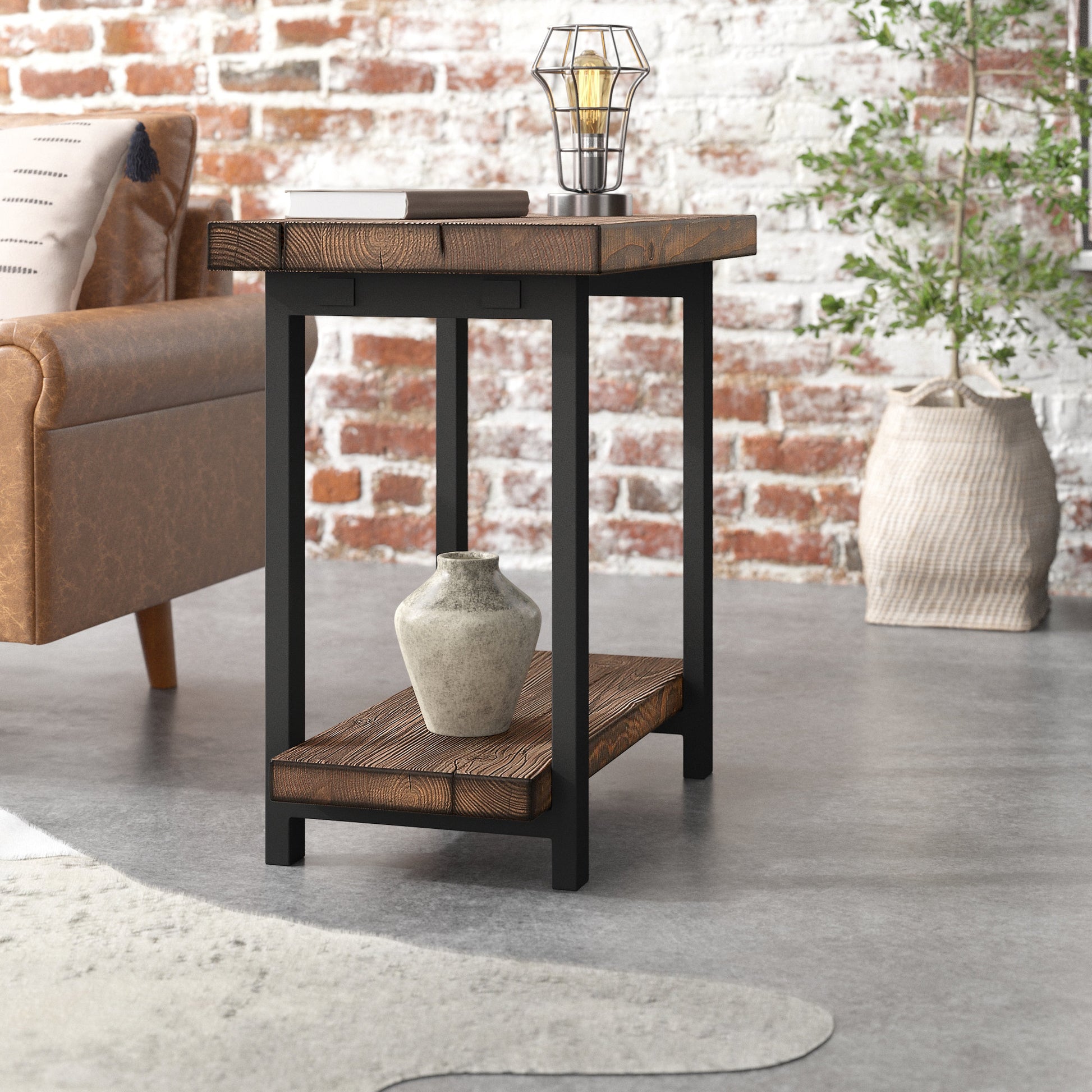 Rustic 27" Pomona Metal & Wood End Table – Modern Farmhouse Accent
