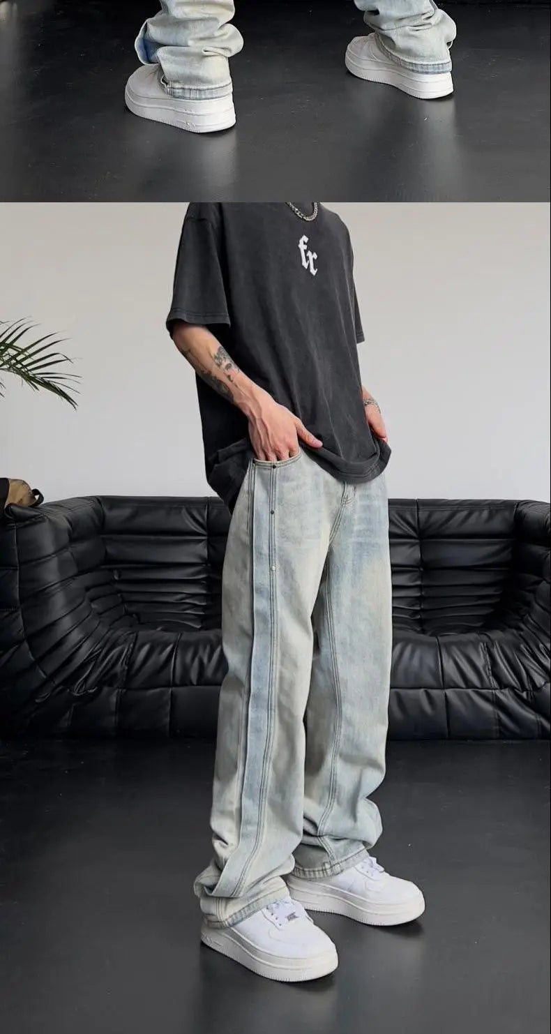 Jeans for Men Loose Light Blue Baggy Straight Man Cowboy Pants 