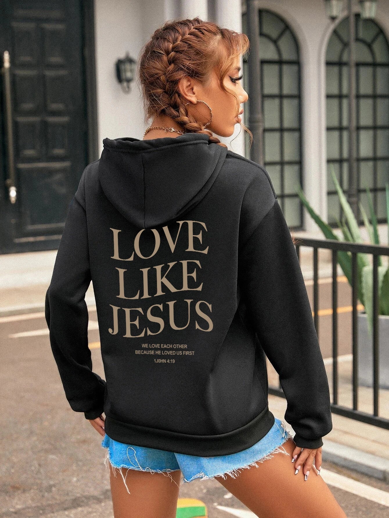 Love Like Jesus Simple Letter Printed Hoodie Women Warm Fleece Hoody Fashion Casual Hooded Autumn Loose Round Neck Woman Clothes