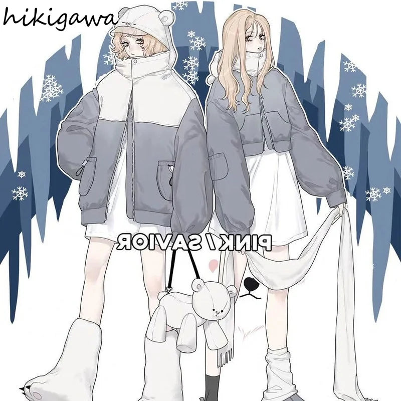 Cute Bear Hoodies Women Winter Pullover Clothes Cartoon Y2K Jackets Coats Hooded Tops Streetwear BF Oversized Sweatshirt