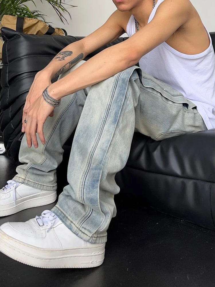 Jeans for Men Loose Light Blue Baggy Straight Man Cowboy Pants 