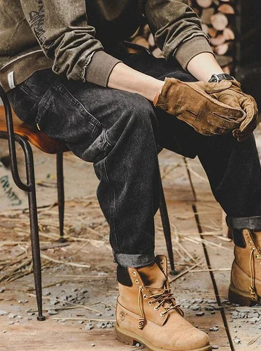 Jeans for Men Tapered Male Cowboy Pants Black Trousers Cargo 