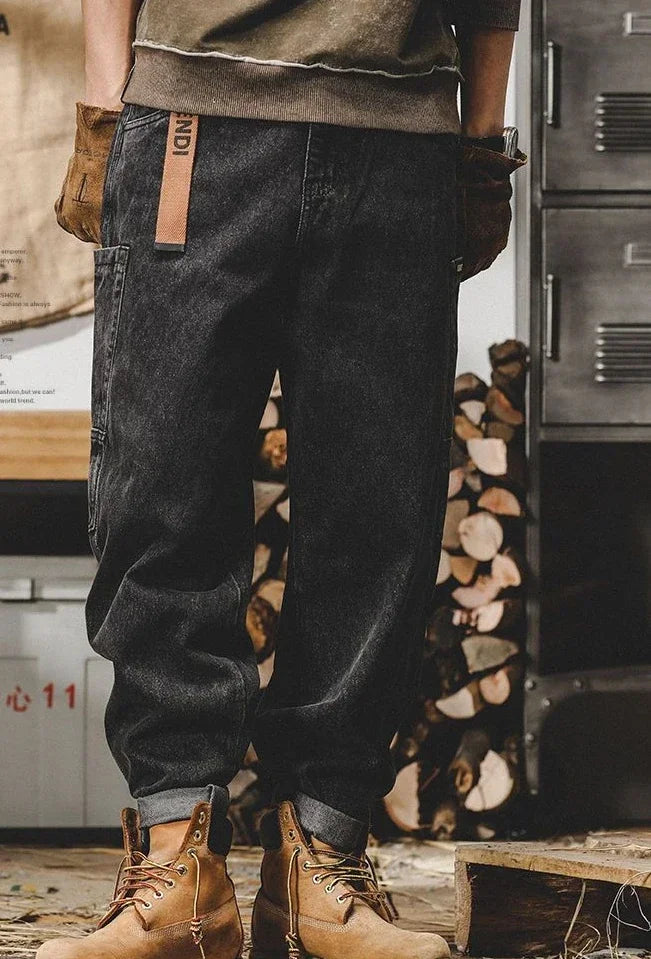 Jeans for Men Tapered Male Cowboy Pants Black Trousers Cargo 