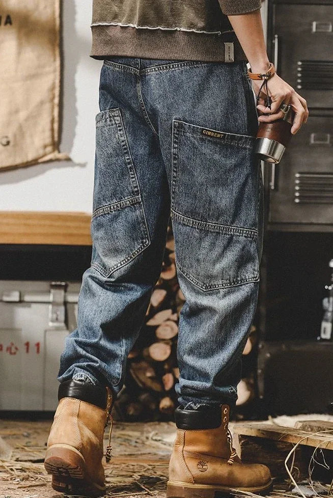 Jeans for Men Tapered Male Cowboy Pants Black Trousers Cargo 