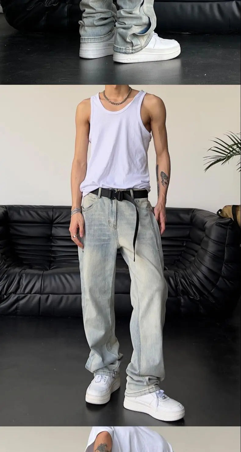 Jeans for Men Loose Light Blue Baggy Straight Man Cowboy Pants 