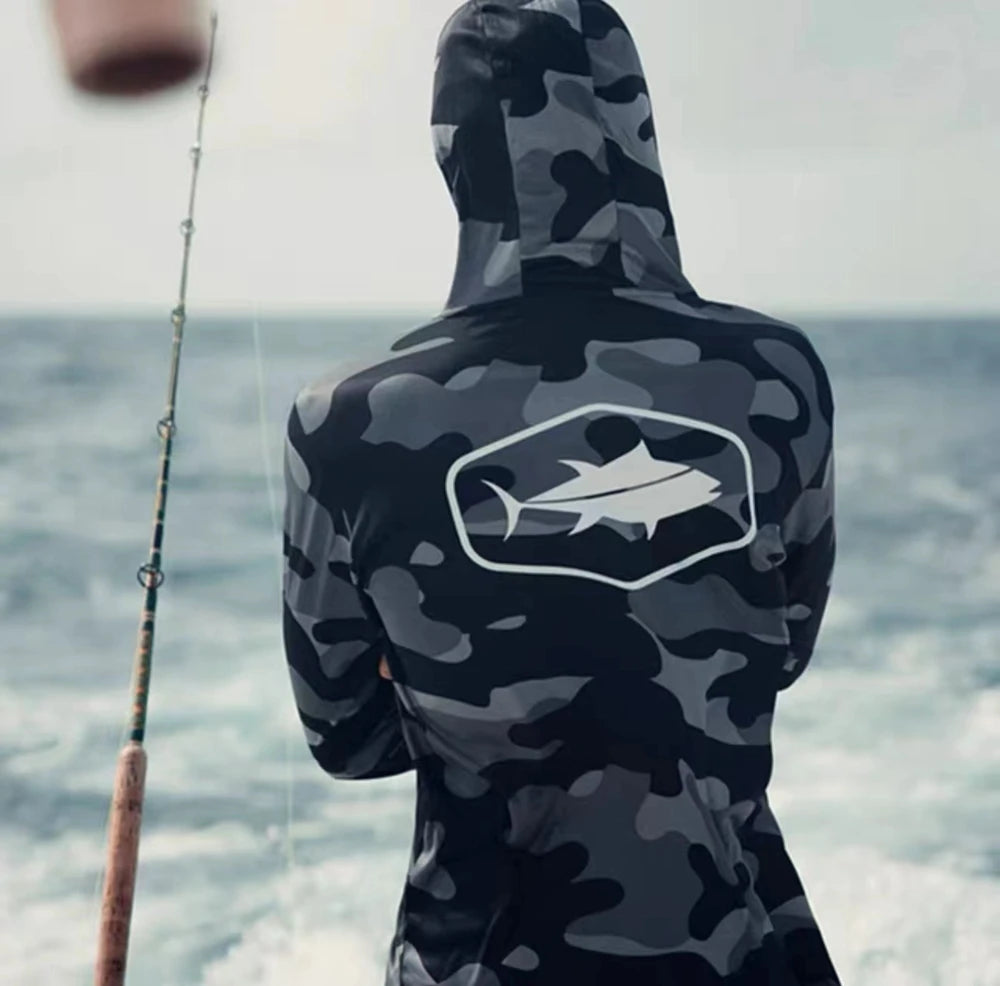 USA 2025 Men's Hooded Long Sleeve Performance Fishing Shirts Jersey For Fishing UV Hoodies Clothing Camiseta De Pesca Tops