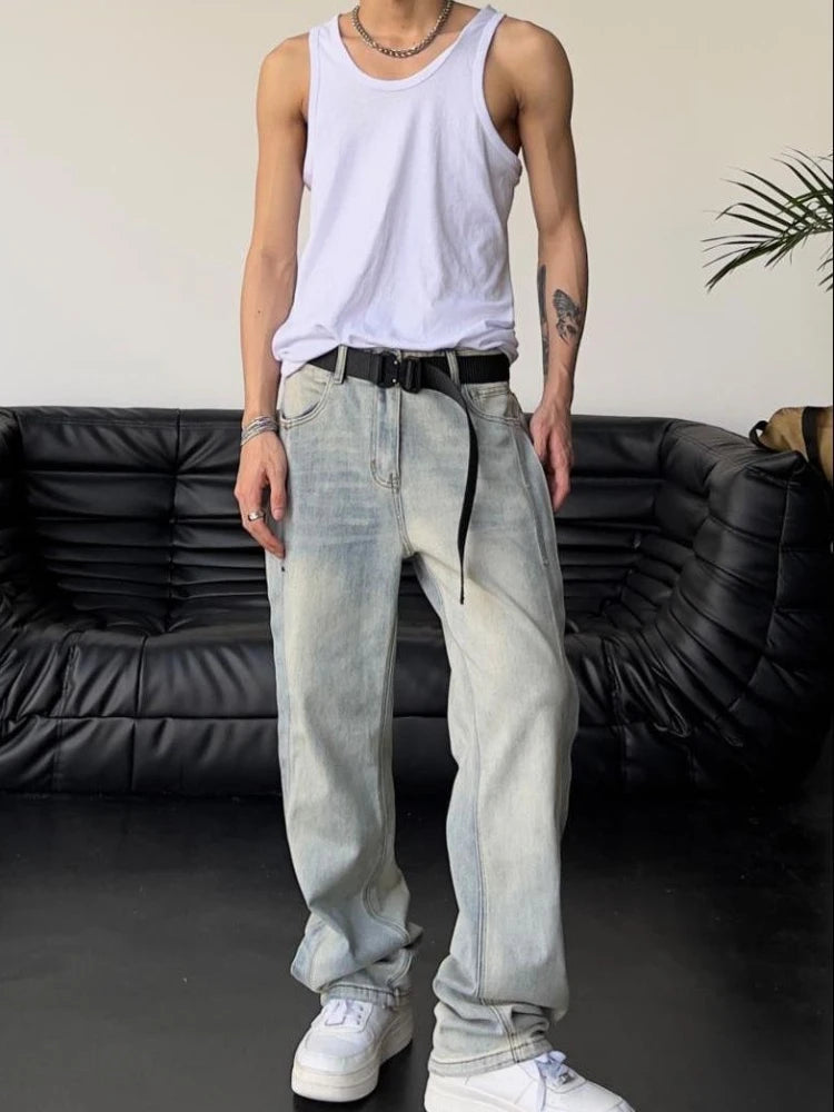Jeans for Men Loose Light Blue Baggy Straight Man Cowboy Pants