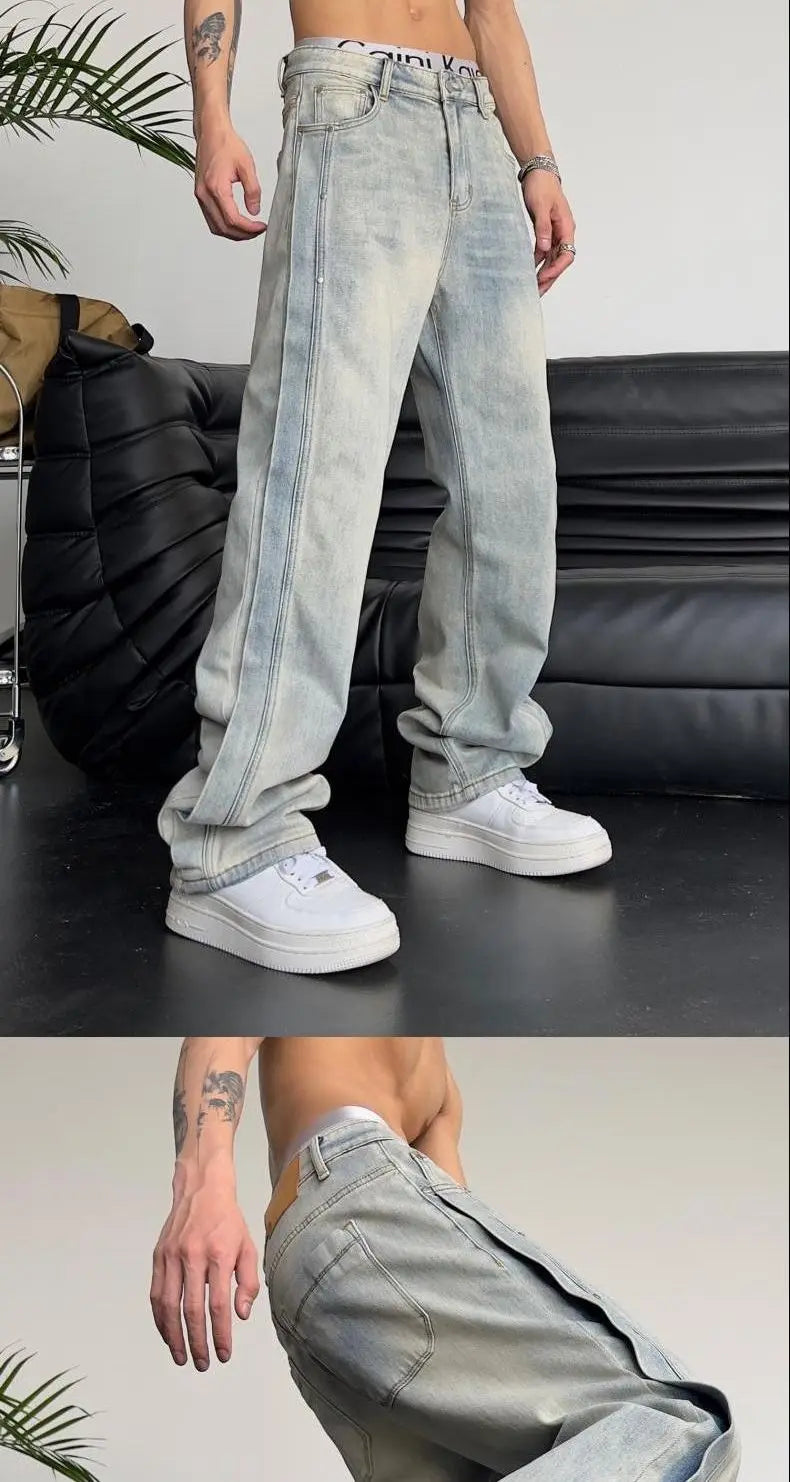 Jeans for Men Loose Light Blue Baggy Straight Man Cowboy Pants 