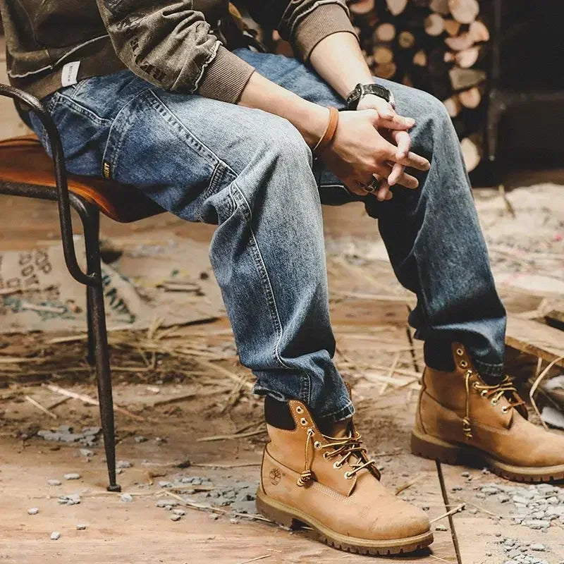 Jeans for Men Tapered Male Cowboy Pants Black Trousers Cargo 