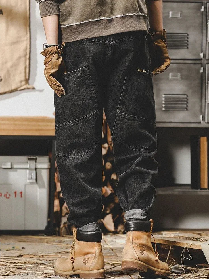 Jeans for Men Tapered Male Cowboy Pants Black Trousers Cargo 