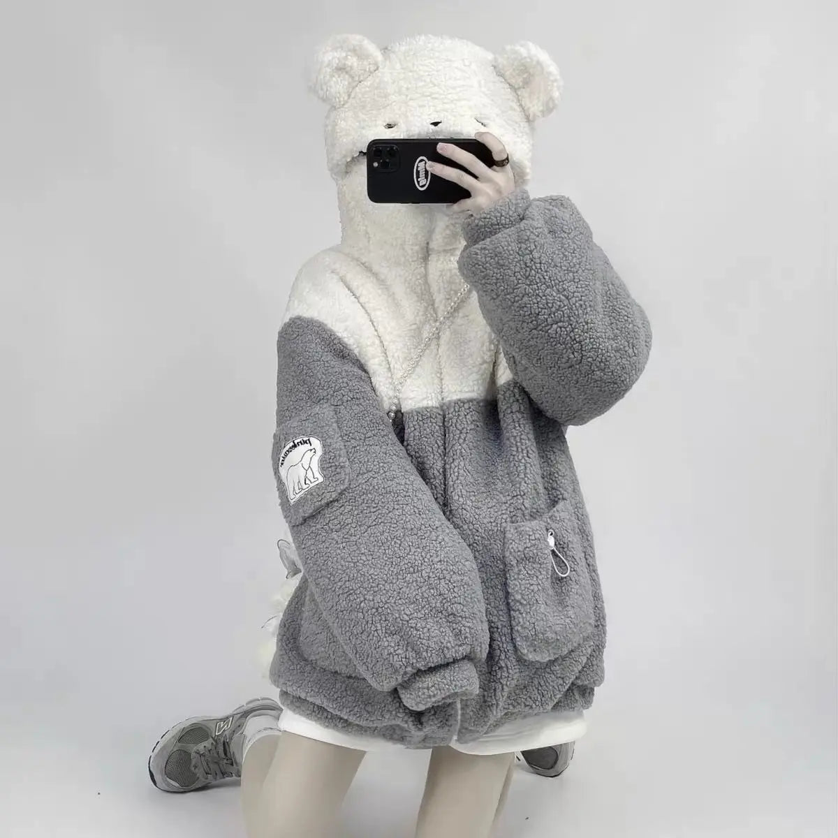 Cute Bear Hoodies Women Winter Pullover Clothes Cartoon Y2K Jackets Coats Hooded Tops Streetwear BF Oversized Sweatshirt