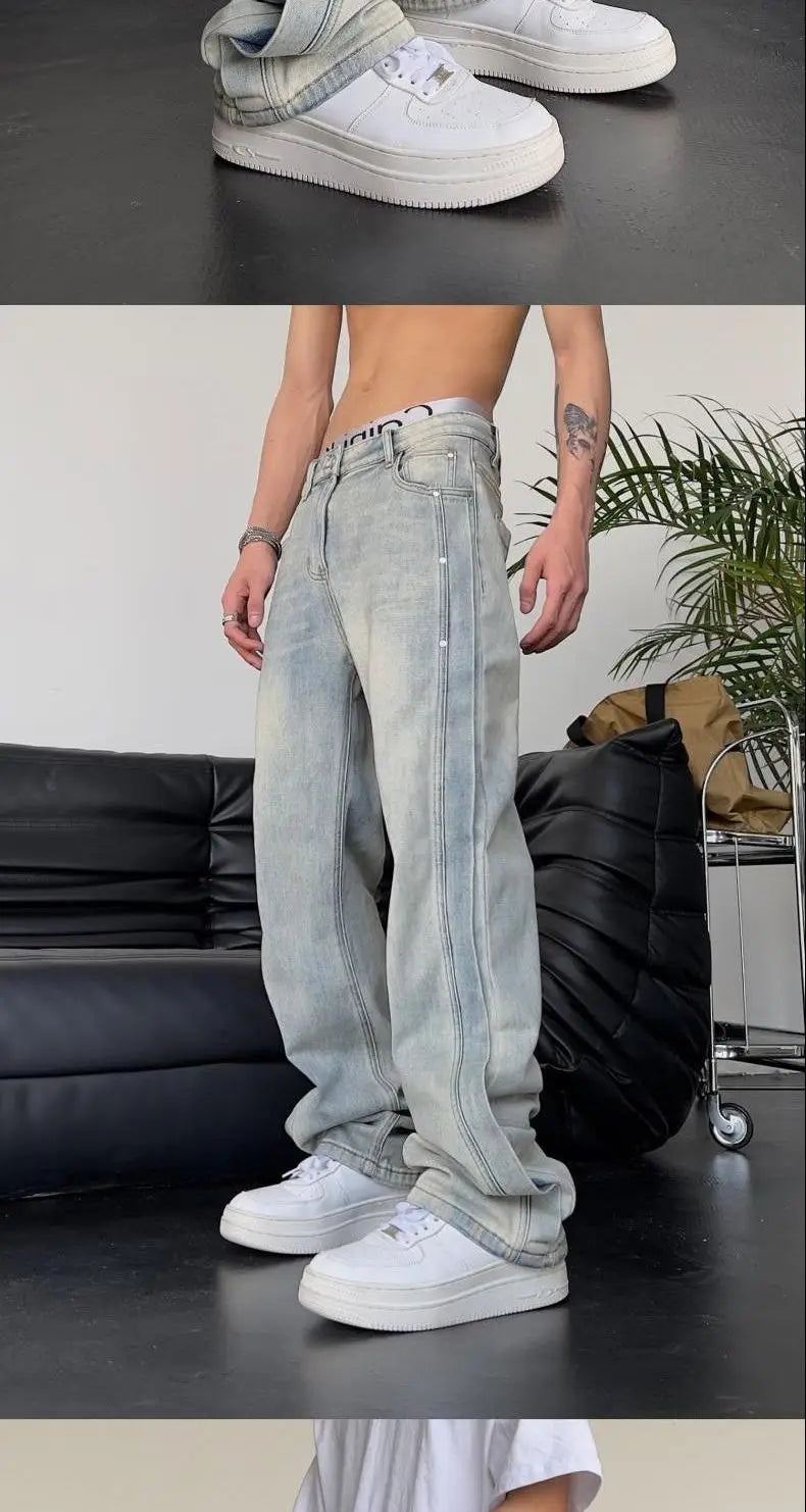 Jeans for Men Loose Light Blue Baggy Straight Man Cowboy Pants 