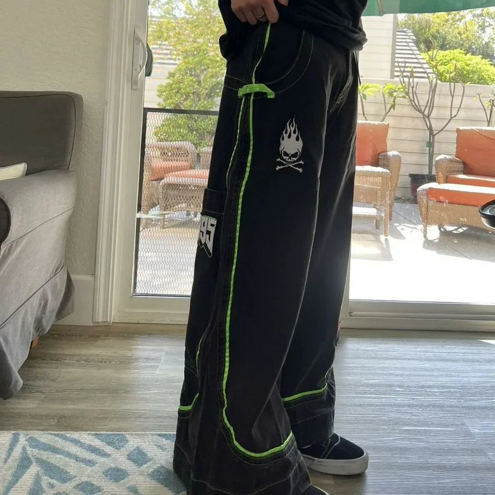 Jeans Spring and Autumn European and American wide-leg loose alien pattern trousers 