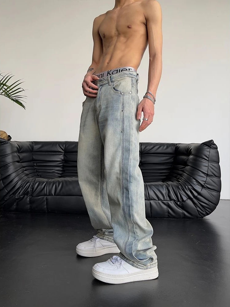 Jeans for Men Loose Light Blue Baggy Straight Man Cowboy Pants 